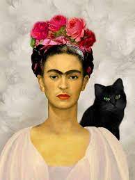 Sierkussen kat Frida Kahlo met sjaal - design Sequoia/Yapatkwa 45x45 cm incl binnenkussen