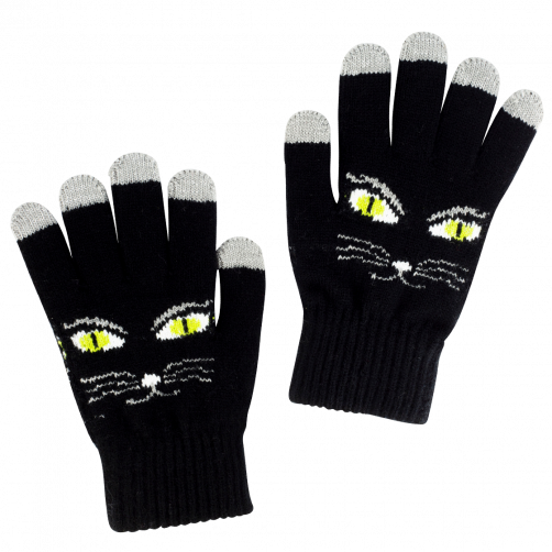 Black Cat - Touch screen handschoenen met kattenprint - elastaan - warm - likes your smartphone